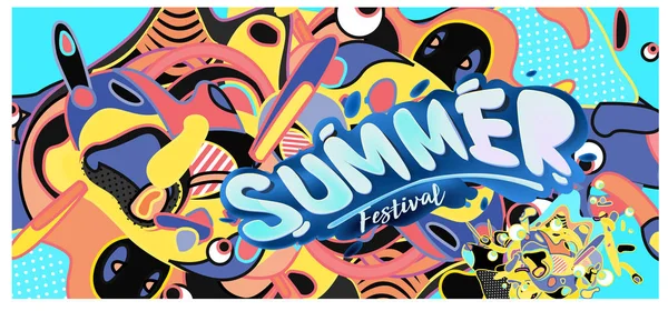 Summer Banner Colorful Doodle Background Design Template Event Sale Promotion — Stock Vector