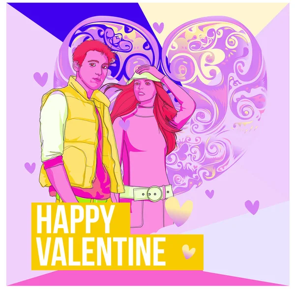Vektor Muž Žena Šťastný Rodinný Pár Lásce Plakát Valentýnské Přání — Stockový vektor