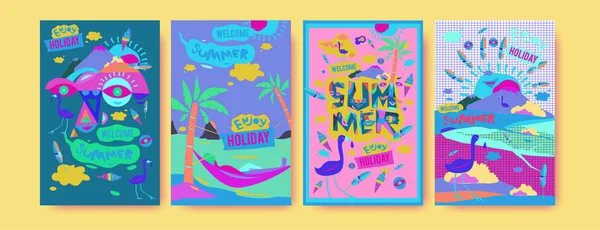 Set Zomer Illustratie Voor Poster Dekking Reclame Retro Vintage Zomer — Stockvector