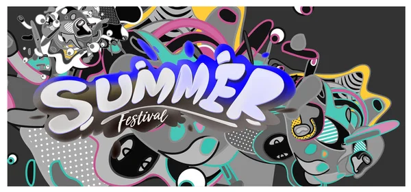 Summer Banner Colorful Doodle Background Design Template Event Sale Promotion — Stock Vector