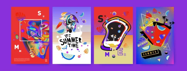 Kleurrijke Zomer Poster Instellen Tropische Zomer Ontwerpsjabloon Dekking Zomer Illustratie — Stockvector