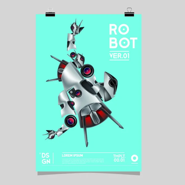 Ilustração Robô Realista Vetorial Modelo Cartaz Festival Design Robôs Brinquedos — Vetor de Stock