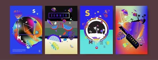 Buntes Sommer Plakatset Vorlage Und Einband Für Tropischen Sommer Sommer — Stockvektor