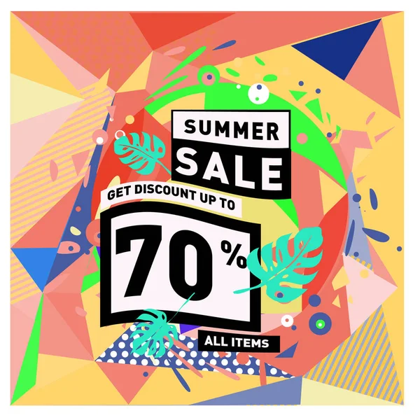 Yaz satış memphis tarzı web afiş. Moda ve seyahat poster indirim. Vektör tatil soyut renkli resimde kampanya ve promosyon.