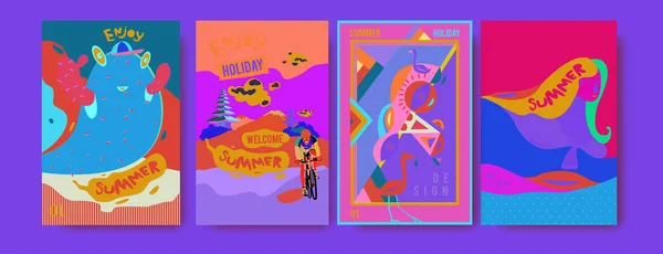 Conjunto Ilustración Verano Para Póster Portada Publicidad Ilustración Diseño Verano — Archivo Imágenes Vectoriales