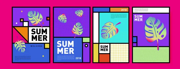 Summer Colorful Poster Design Template Set Summer Sale Background Illustration — Stock Vector