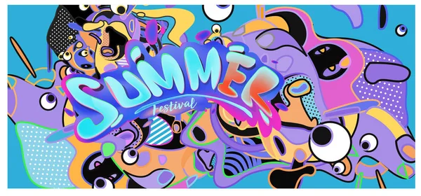 Banner Verano Con Fondo Garabato Colorido Plantilla Diseño Para Cartel — Archivo Imágenes Vectoriales