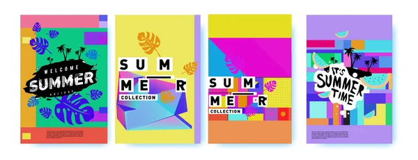 Zomer Kleurrijke Affiche Ontwerpsjabloon Set Zomer Verkoop Achtergrond Afbeelding Minimalistisch — Stockvector