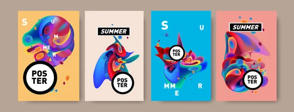 Farverige Sommer Plakat Design Skabelon Flydende Flydende Baggrund Til Sommer – Stock-vektor