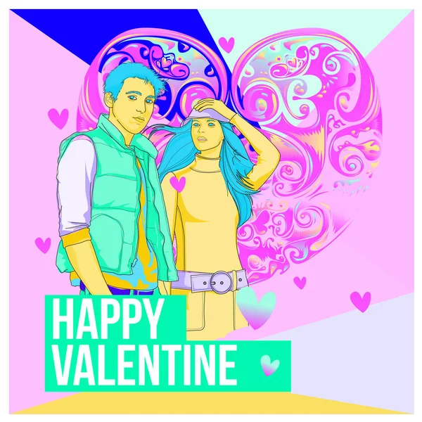 Vektor Man Och Kvinna Glad Familj Par Kärlek Affisch Valentine — Stock vektor