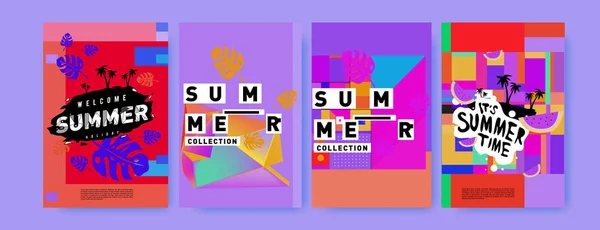 Summer Colorful Poster Design Template Set Summer Sale Background Illustration — Stock Vector