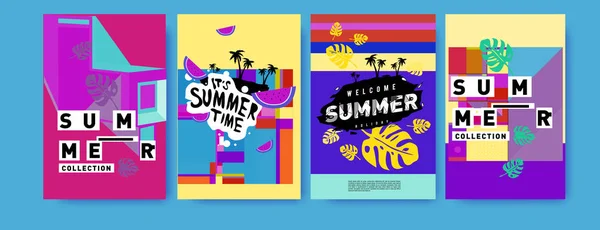 Verão Modelo Design Cartaz Colorido Conjunto Fundo Venda Verão Ilustração — Vetor de Stock