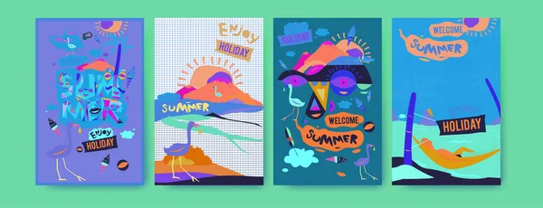 Conjunto Ilustración Verano Para Póster Portada Publicidad Ilustración Diseño Verano — Vector de stock