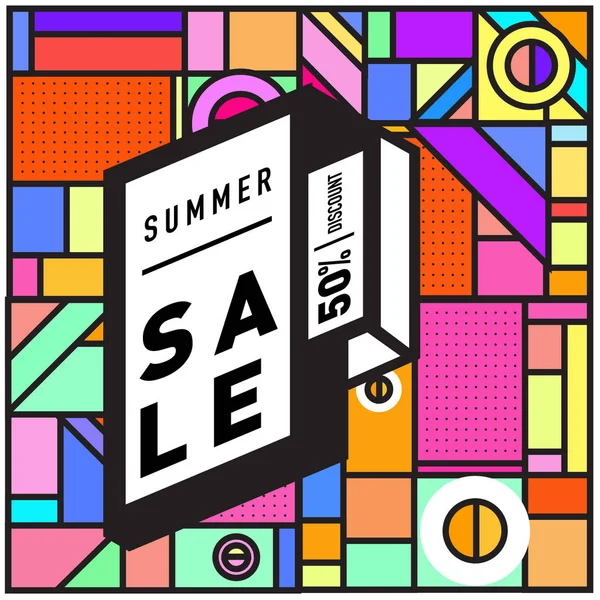 Summer Sale Memphis Style Web Banner Fashion Travel Discount Poster — Stock Vector