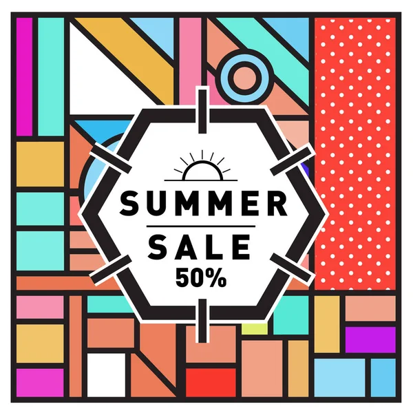 Summer Sale Memphis Style Web Banner Fashion Travel Discount Poster — Stock Vector