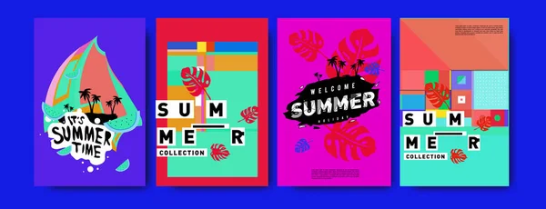 Sommaren Färgglad Affisch Designmall Uppsättning Sommaren Försäljning Bakgrund Och Illustration — Stock vektor