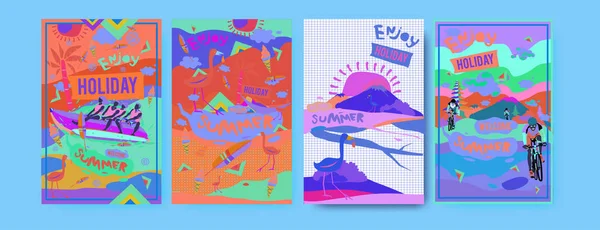 Set Zomer Illustratie Voor Poster Dekking Reclame Retro Vintage Zomer — Stockvector