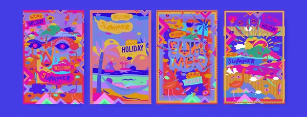 Set Zomer Illustratie Voor Poster Dekking Reclame Retro Vintage Zomer — Stockvector