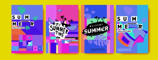 Summer Colorful Poster Design Template Set Summer Sale Background Illustration — Stock Vector