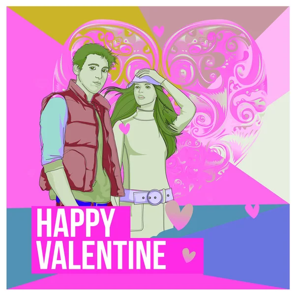 Vector man and woman happy family couple in love. Poster valentine greeting card. Happy family illustration for anniversary celebration.