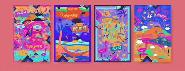 Conjunto Ilustración Verano Para Póster Portada Publicidad Ilustración Diseño Verano — Vector de stock