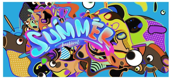 Banner Vară Fundal Doodle Colorat Șablon Proiectare Pentru Afișul Promovare — Vector de stoc