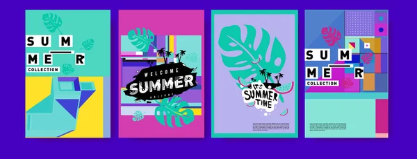 Zomer Kleurrijke Affiche Ontwerpsjabloon Set Zomer Verkoop Achtergrond Afbeelding Minimalistisch — Stockvector