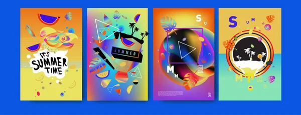 Färgglad Sommar Affisch Inställd Tropisk Sommar Formgivningsmall Och Täcka Sommar — Stock vektor