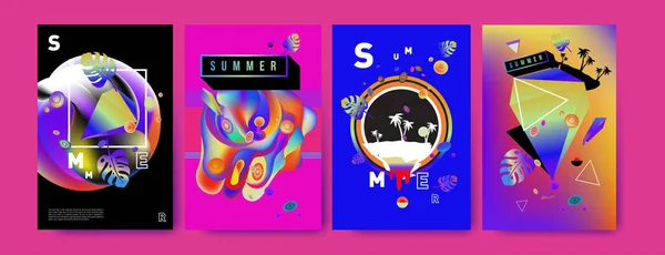 Colorful Summer Poster Set Tropical Summer Design Template Cover Summer — Stock Vector