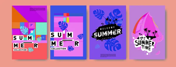 夏のカラフルなポスター デザインのテンプレートです 夏販売の背景やイラストのセットです 夏イベントのポスターとバナーのミニマルなデザイン スタイル — ストックベクタ