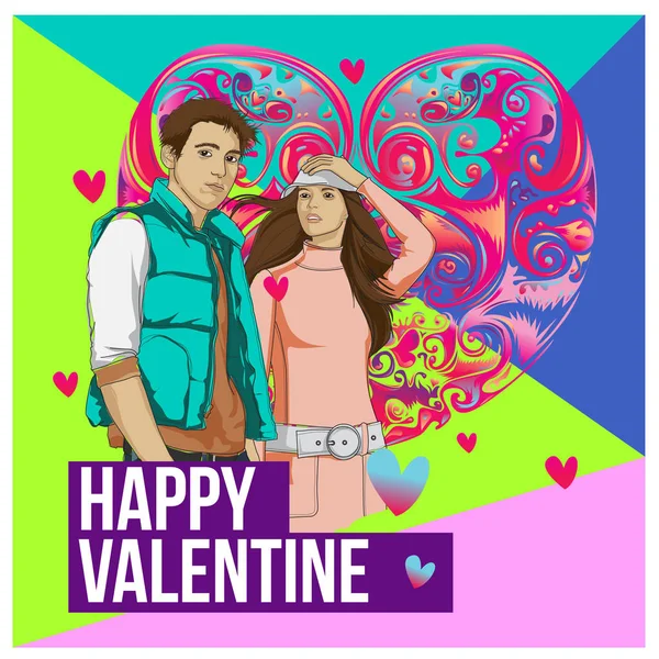 Vektor Muž Žena Šťastný Rodinný Pár Lásce Plakát Valentýnské Přání — Stockový vektor