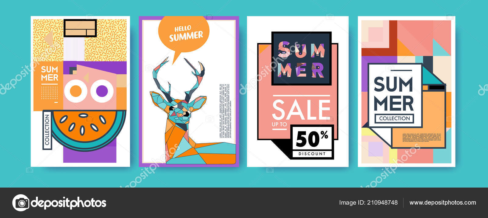 Sommer Bunte Poster Design Vorlage Satz Von Sommer Verkauf Hintergrund Stockvektor C Rebermant