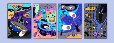 Soyut renkli kolaj poster tasarım şablonu. Serin geometrik ve sıvı kapak tasarımı. Mavi, sarı, kırmızı, turuncu, pembe ve yeşil. Vektör afiş poster şablonu 