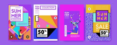 Yaz renkli poster tasarım şablonu. Yaz satış arka plan ve örnek kümesi. Yaz olay poster ve başlık sayfası için minimalist tasarım stil 