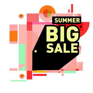 Yaz satış memphis tarzı web afiş. Moda ve seyahat poster indirim. Vektör tatil soyut renkli resimde kampanya ve promosyon.