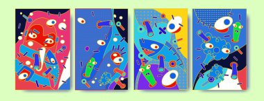 Soyut renkli kolaj poster tasarım şablonu. Serin geometrik ve sıvı kapak tasarımı. Mavi, sarı, kırmızı, turuncu, pembe ve yeşil. Vektör afiş poster şablonu 