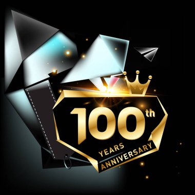 100 yıl altın logo kutlamaları halkalı ve şerit. Tebrik kartı ve kapak şablonu.