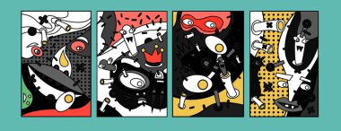 Soyut renkli kolaj poster tasarım şablonu. Serin geometrik ve sıvı kapak tasarımı. Mavi, sarı, kırmızı, turuncu, pembe ve yeşil. Vektör afiş poster şablonu 