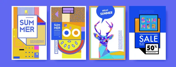 Zomer Kleurrijke Affiche Ontwerpsjabloon Set Zomer Verkoop Achtergrond Afbeelding Minimalistisch — Stockvector