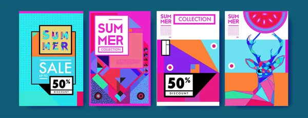 Sommer Bunte Plakatdesign Vorlage Reihe Von Sommerschlussverkauf Hintergrund Und Illustration — Stockvektor