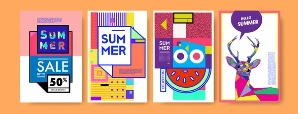 Plantilla Diseño Cartel Colorido Verano Conjunto Fondo Venta Verano Ilustración — Archivo Imágenes Vectoriales