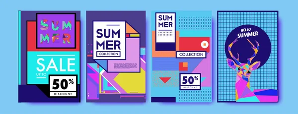 Zomer Kleurrijke Affiche Ontwerpsjabloon Set Zomer Verkoop Achtergrond Afbeelding Minimalistisch — Stockvector