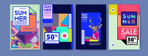 Zomer Kleurrijke Affiche Ontwerpsjabloon Set Zomer Verkoop Achtergrond Afbeelding Minimalistisch — Stockvector