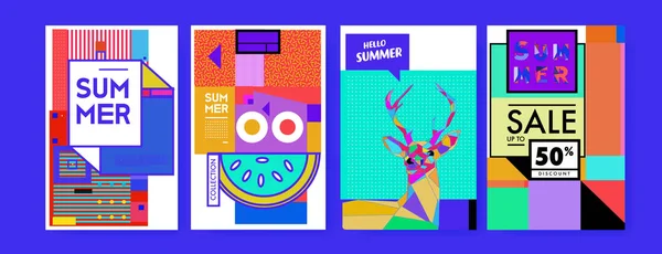 Plantilla Diseño Cartel Colorido Verano Conjunto Fondo Venta Verano Ilustración — Archivo Imágenes Vectoriales