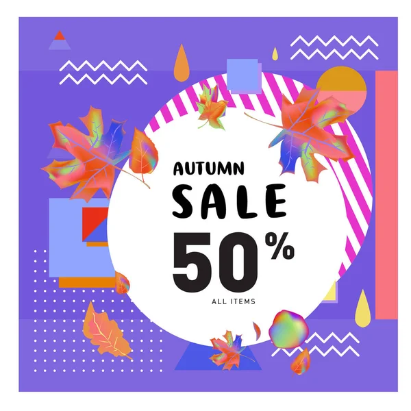 Venta Otoño Memphis Estilo Web Banner Cartel Descuento Moda Viajes — Archivo Imágenes Vectoriales