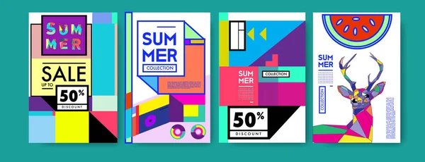 Zomer Kleurrijke Affiche Ontwerpsjabloon Set Zomer Verkoop Achtergrond Afbeelding Minimalistisch — Stockvector