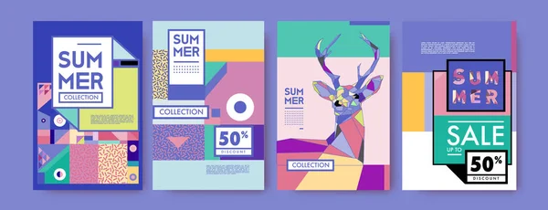 Lato Kolorowy Plakat Projekt Szablon Zestaw Letnich Sprzedaż Tło Ilustracji — Wektor stockowy
