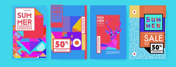 Summer Colorful Poster Design Template Set Summer Sale Background Illustration — Stock Vector