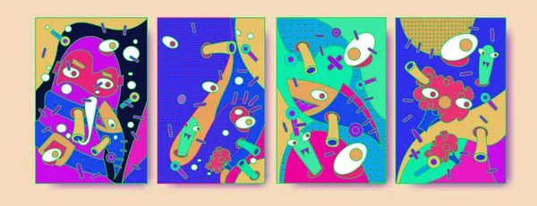 Abstract Colorful Collage Poster Design Template Cool Geometric Fluid Cover — Stock Vector