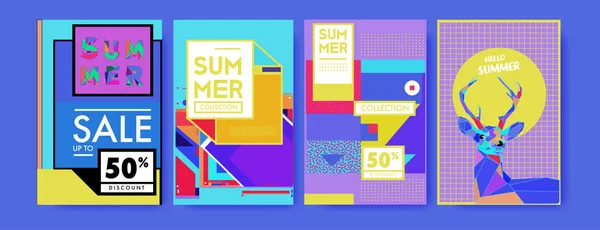 Lato Kolorowy Plakat Projekt Szablon Zestaw Letnich Sprzedaż Tło Ilustracji — Wektor stockowy